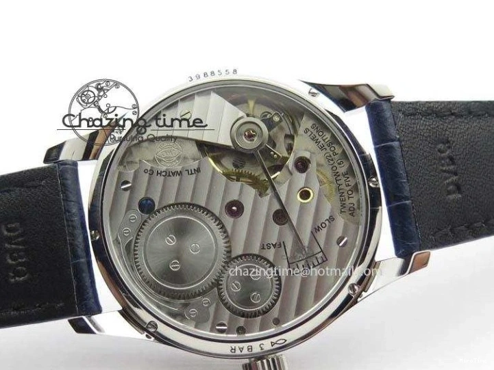 MIROTIME 0421 Portuguese IW5444 SS White Dial Blue Numbers On Blue Leather Strap A Modern 7258